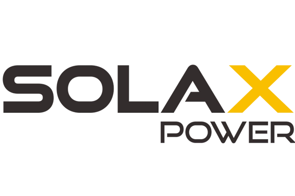 SolaX Power logo met gele X en grijze letters op witte achtergrond - fabrikant van zonnepaneel omvormers